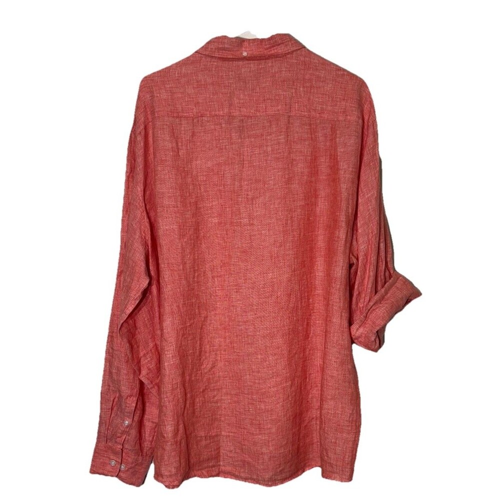 Claiborne Shirt Men’s XXL Slim Fit Red 100% Linen Long Sleeves Button Down - Picture 2 of 6